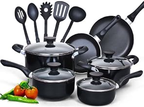 Cook N Home 15 Piece Non stick Black Soft handle Cookware Set