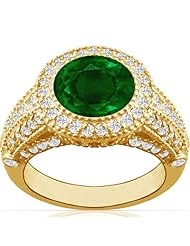 14K Yellow Gold Round Cut Emerald Ring With Sidestones (GIA Certificate)