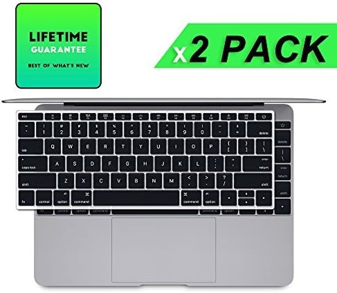 LENTION New Macbook Silicone Keyboard Cover for Latest 12-inch Apple MacBook Premium Soft Protective Skin Black (2 Packs)