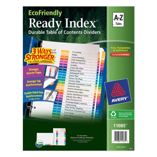 Avery EcoFriendly Ready Index Table of Contents Dividers, A-Z Tab Set (11085)