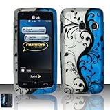 Silver Blue Black Vine Flower Design Rubberized Snap on Hard Shell Cover Pr ....