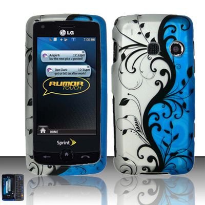 Silver Blue Black Vine Flower Design Rubberized 