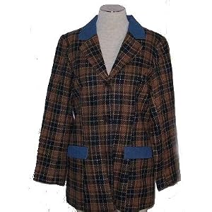 Buy Denim and Co. 3 Button Plaid Blazer w Denim Trim by Denim & Co.