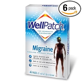 WellPatch Cooling Headache Pads, Migraine, 4 - 2 x 5 1/8-Inch Pads (Pack of 6)