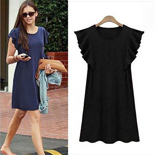 ワンピース チュニックワンピース カットソー 大きいサイズ 有 ラウンド ネック ワンピ 半 袖 T シャツ ショルダー フリル トップス 黒 (オリジナル・ブレスレットとサシェセット)