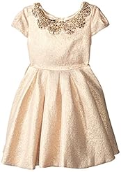 Girls Puff Sleeves Short Sleeves Brocade/Charmeuse/Metallic/Nylon/Polyester  Beaded Piping  Dress With a Sash  and Ruffles