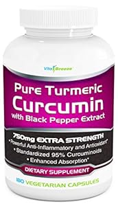 Turmeric Curcumin Complex with Black Pepper Extract - 750mg per Capsule, 180 Veg. Caps - Contains Piperine (For Superior Absorption and Tumeric Bio-availability) and 95% Standardized Curcuminoids For Maximum Potency