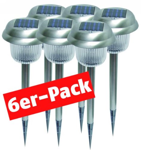 Solar-Gartenleuchten McShine “SPL-6P”, 6er Pack mit Erdspieß, Material: Edel-Sta