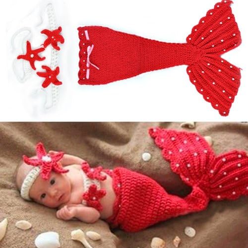 Mrsleeper Red Mermaid Baby Costume Photo Photography Prop Knit Crochet