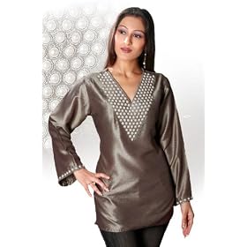 Gray long sleeves Kurti/Tunic with designer bead work