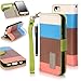 iPhone 5C Case, iPhone 5C Flip Case - E LV Deluxe PU Leather Wallet Purse Flip Folio Stand Case Cover for iPhone 5C with 1 Stylus and 1 Clear Screen Protector (Blue Brown Orange)