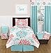 Sweet Jojo Designs Turquoise and Coral Emma 4 Piece Kids Teen Modern Twin Bedding Set Collection