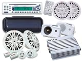 Pyle Mega CD/Amplifier/Subwoofer/Speakers Waterproof Package For Boat/Car/Truck/SUV -- PLCD9MR AM/FM-MPX In-Dash Marine CD Player With Detachable Panel + PLMRCW1 Water Resistant Radio Shield + PLMRA400 4 Chanel 400W Amplifier + PLMR26 5 500W 3-Way Audio All Weather Outdoor Speakers + PLMR6K 200W 6.5-Inch 2-Way Marine System + 2x PLMRW8 8-Inch 400W White 4 Ohm Marine Subwoofer.