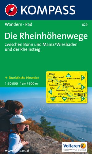KOMPASS-Karten, Innsbruck Die Rheinh&ouml;henwege zwischen Bonn und Mainz/Wiesbaden und der Rheinweinpfad. 1:50.000