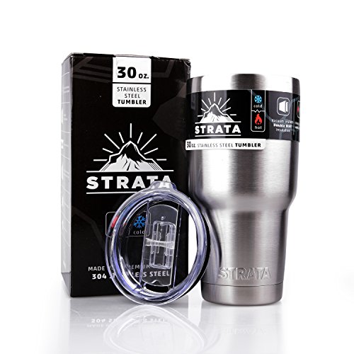 Stainless Steel Tumbler - STRATA 30 oz. Highly Insulated Rambler - No Sweat Thermos-304 Double Walled Stainless Steel w/ Copper Lining- Seamless Anti-Microbial Design with Travel Lid
