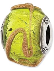 Sterling Silver Reflections Italian Light Green with Textured Lines Glass Bead