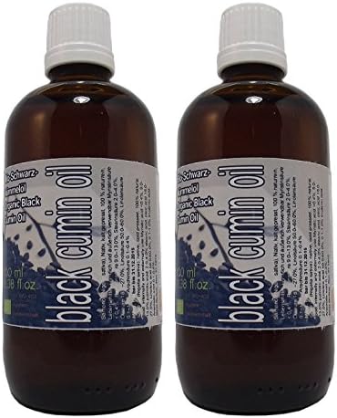 Set of Two (2) Black Cumin Seed Essential Oil 100% Pure, Total 6.76oz , 3.38 Oz Each Glass Bottle. Cold Pressed , Extra Virgin , Undiluted , Quality guaranteed., All Process Organic Certified, Premium Quality, Grade A+ (Black Seed Oil Pure Certified), Origin Egypt, Bottled and Tested in Austria, Shipped From Europe