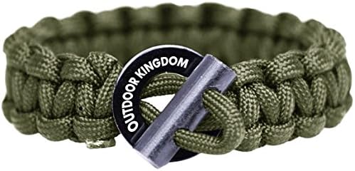 Outdoor Kingdom Adjustable Paracord Bracelet with Compass, Magnesium Fire Starter and Stainless Steel Knife Scraper (Army Green)