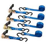 Premium Ratchet Tie Downs by Vault - 4 Pack - 15 Ft - 500 Lbs Load Cap. - 1500 Lb Break Strength - Cargo Straps for Appliances, Camping, Motorcycles - Strong Cambuckle Alternative - Ergonomic Handle