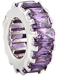Sterling Silver Amethyst February Birthstone Large Baguette Spacer Wheel Bead