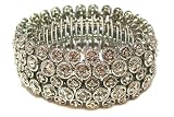 Just Give Me Jewels Silvertone Faceted and Bezel Set Rhinestone Wide Stretch Bracelet