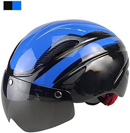 BOMWILL Helmets Cycling Integrated Air Attack Shield with Goggles for Bike, Bicycle Helmets, Black &amp; Blue