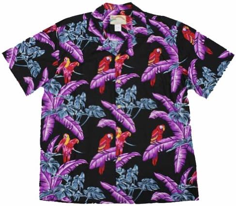 Paradise Found Jungle Bird Rayon Hawaiian Shirt, Black, Large