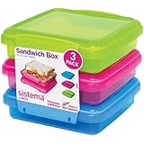 Sistema Klip It 3 by 15.2-Ounce Sandwich Box, 3-Pack, Blue/Pink/Green
