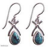 Sterling Silver and Turquoise Dangle Earrings, 'Temptations' 1
