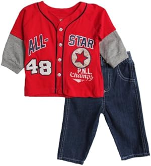 Little Rebels Little Boys' 2 Piece All Star Pant Set, Red, 4T