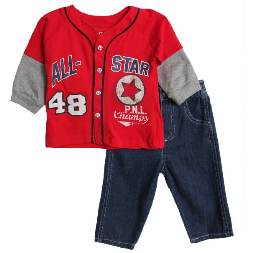Little Rebels Little Boys' 2 Piece All Star Pant Set, Red, 4T