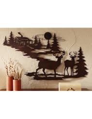 Home: Woodland Cabin & Deer Metal Wall Art - Collections Etc