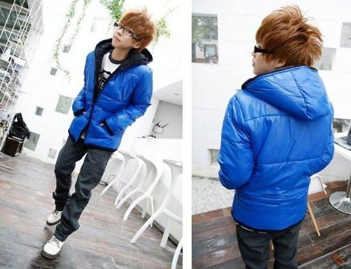 Men M Blue/Black Thermal Reversible Light-Weight Hooded Puffer Jacket