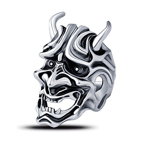 EVBEA® Mens Adjustable Jewelry Vintage Gothic Cool Biker Statement Big Rage Skull Rings with Special Teeth and Cow Horn for Men (Size 7 to 15)