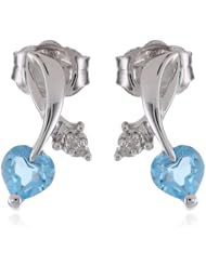10k White Gold Heart Blue Topaz Diamond Earrings (0.009 cttw, I-J Color, I2-3 Clarity)