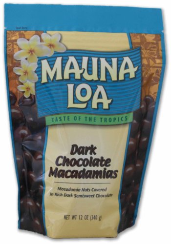 Mauna Loa Macadamia Nuts, Dark Chocolate, Large 12-Ounce (Resealable Bag)