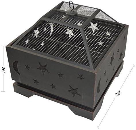 HIO Extra Deep Wood Burning Stars & Moons Fire Pit With Cover,26-Inch For Backyard And Patio