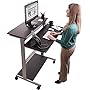 40" Black Shelves Mobile Ergonomic Stand Up Desk Computer Workstation