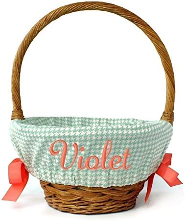 Sage Green Houndstooth Basket Liner with Embroidered Name by Our Little Messes (2 sizes available)