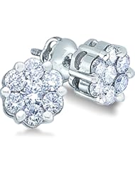 14k White Gold Round Cut Diamond Flower Style Channel Set Stud Earrings (1.0 cttw)