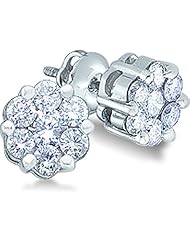 14k Yellow OR White Gold Round Cut Diamond Flower Style Channel Set Stud Earrings (1.0 cttw)