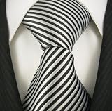 Black & Silver Stripe Mens 100% Silk Designer NeckTie