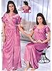 Indiatrendzs Women's Silk Satin Nighty Pink 3pc Set Bedroom Nightwear Dress Freesize