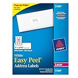 Avery Easy Peel White Mailing Labels for Laser Printers, 1 x 2.62 Inch, Box of 3000 Labels (5160)