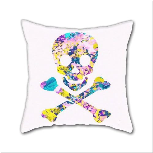 Natural Cotton DIY Decorative Pillow Cases,Hipster Skull Crossbones Yellow Floral Pattern Cotton Linen Square Throw Pillow Case ,Cover Size:18 x 18 Inch(45cm x 45cm)