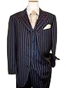 Steve Harvey "Code Red" Navy Blue With Tan Pinstripes And Silver Grey Stitching Super 120's Wool Vested Wideleg Suit By Zanetti
