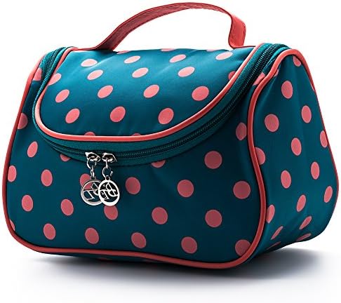 Cosmetic Bag, E-BLOOMY Polka Dots Series Toiletry Bag for Women (Lake Blue)