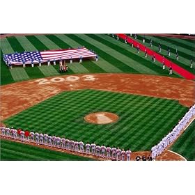 photographie Pre-game ceremony with giant American flag at Safeco field baseball stadium. est dis...