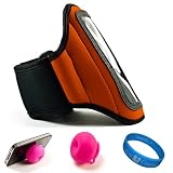 Orange SumacLife Moisture Resistant Neoprene Hardcore Workout Armband for Nokia Lumia 900 / Nokia Lumia 910 / Nokia Lumia 610 / Nokia Lumia 710 / Nokia 808 PureView / Nokia Asha 302 / Nokia Lumia 800 / Nokia 603 / Nokia 701 / Nokia N9 / Nokia E6 / Nokia X7 + Pink Rubberized Silicone Suction Cup Stand + SumacLife TM Wisdom Courage Wristband