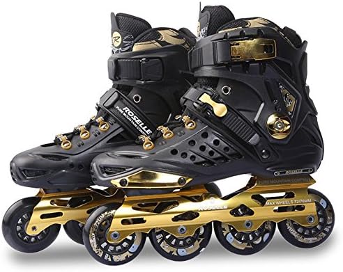 Adults Inline Skates Unisex Slalom Rollerblades Black Gold 39